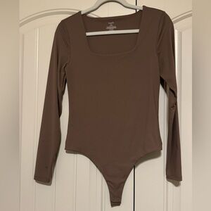 Nuuds Mocha Long Sleeve Square Neck Bodysuit Size M